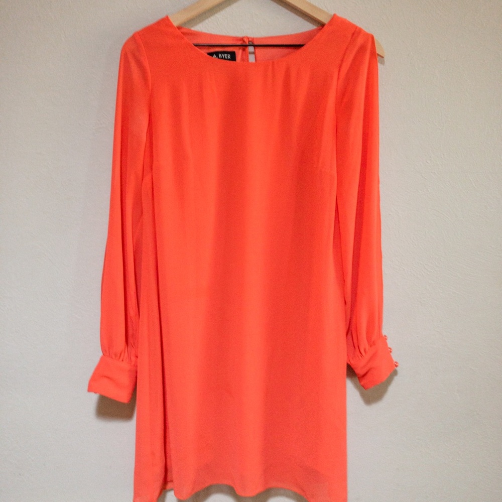 A. Byer Coral Chiffon Cold Shoulder Dress